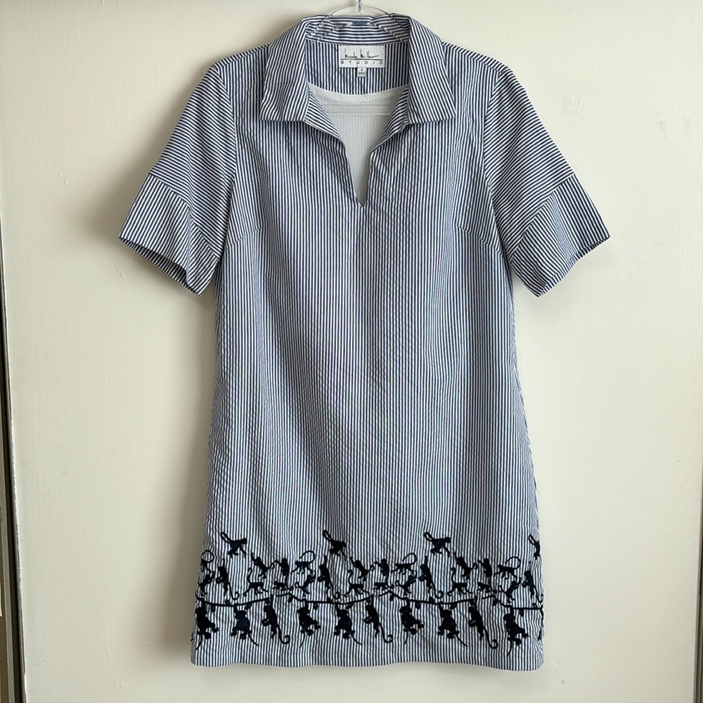 Nicole Miller -Stripped Short Sleeve Dress - Monkeys designed Hem